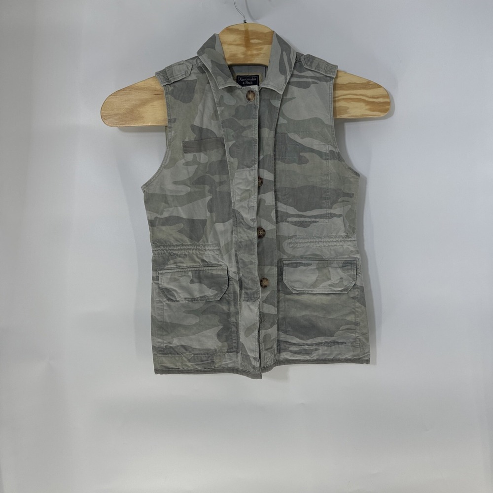 Abercrombie & Fitch Womens Camo Utility Vest Gray Green Military Field Jacket M
